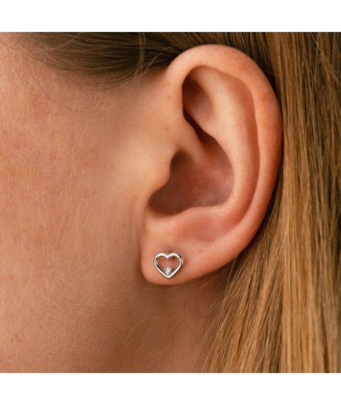 Gold earrings - studs "Hearts" with diamonds sb0483y Onyx