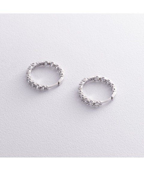 Срібні сережки - кільця з фіанітами 087610б Онікс