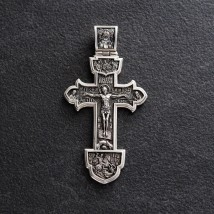 Срібний православний хрест "Розп'яття Христове. Деісус. Трійця" 132733 Онікс