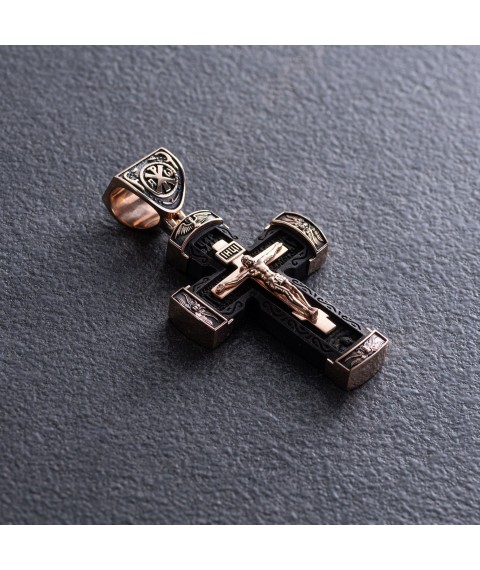 Golden cross "Crucifixion. Save and Preserve" (in Ukrainian) with ebony mini 1075h Onyx