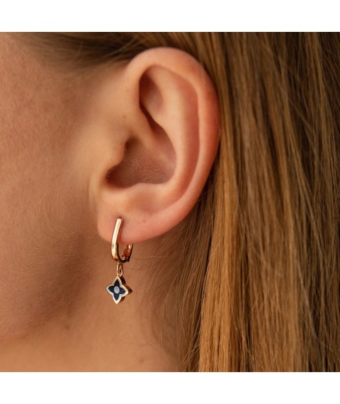 Earrings "Clover" in red gold (enamel) s08487 Onyx