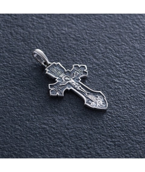 Серебряный крест "Распятие. Спаси и Сохрани" 133096 Онікс