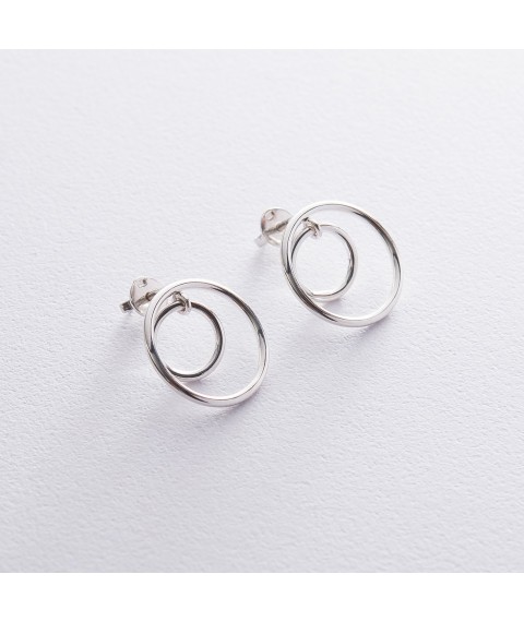 Silver earrings - studs "Rings" 122572 Onyx