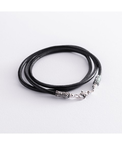 Leather cord "Save and Preserve" with silver clasp (3 mm) 18333 Onix 60