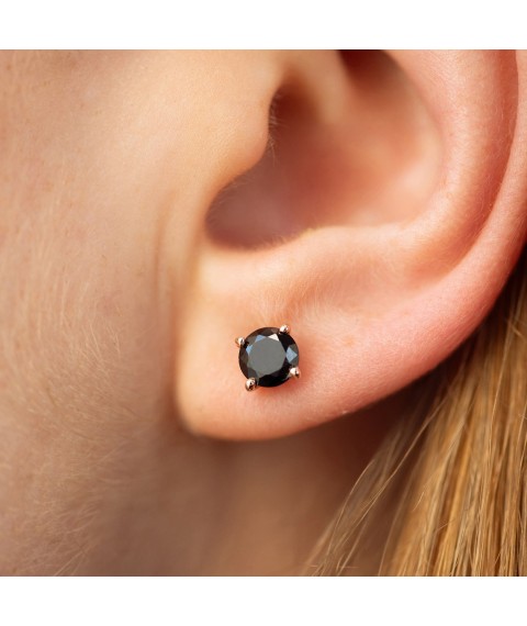 Earrings - studs with black cubic zirconia (red gold) s08300 Onyx