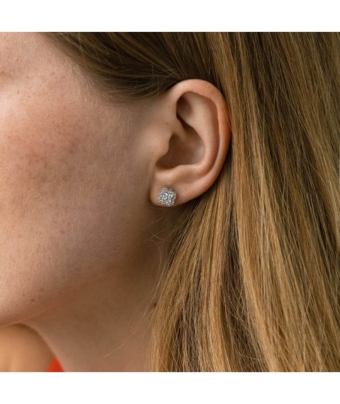 Gold earrings - studs "Clover" (diamonds) 333811121 Onyx