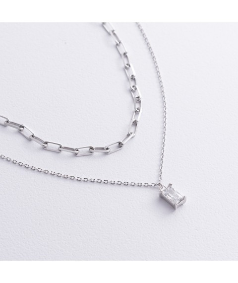Двойное серебряное колье (фианиты) 908-01591 Онікс  38