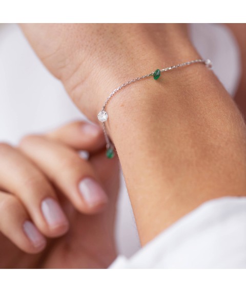 Bracelet in white gold (green and white cubic zirconia) b05136 Onix 18