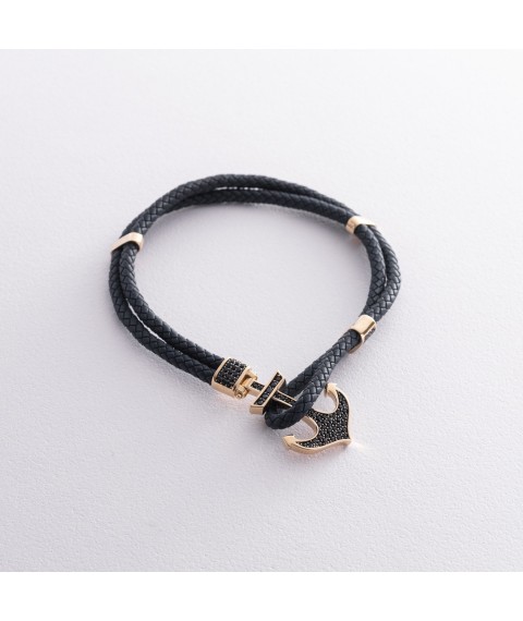 Rubber bracelet in gold "Anchor" with cubic zirconia b02368 Onix 21