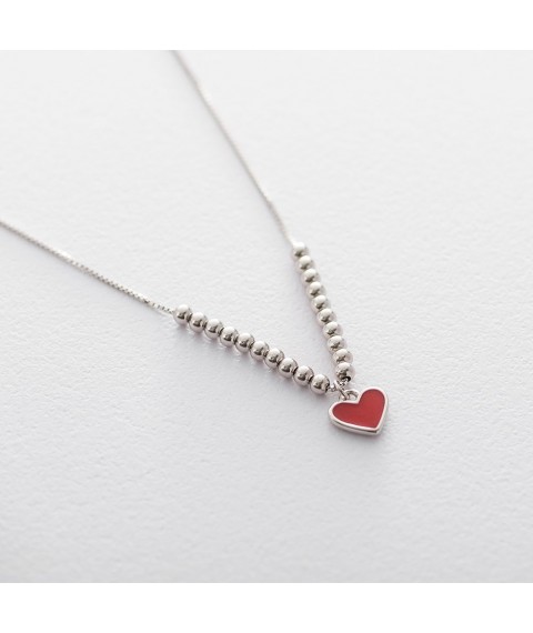 Silver necklace with heart (enamel) 18802 Onix 55
