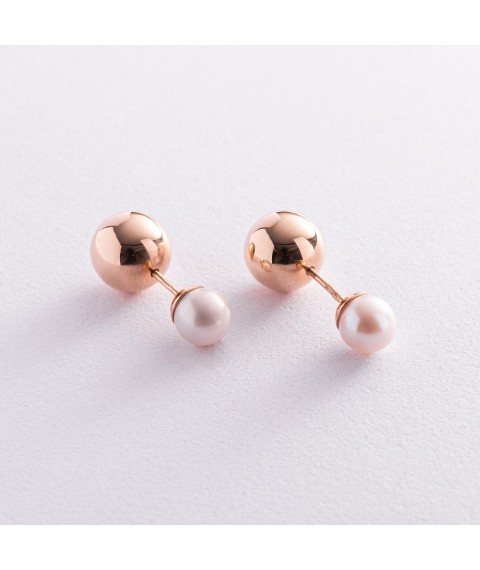 Gold earrings "Balls" with pearls s03441 Onyx