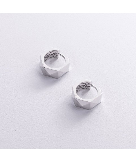 Сережки - кільця "Anna-Lisa" у білому золоті с09008 Онікс
