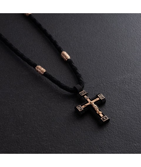 Men's Orthodox cross on a cord made of ebony and gold kol02134 Onix 60