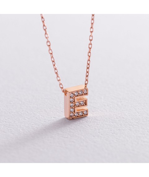 Necklace with the letter "E" in red gold (cubic zirconia) kol01255E Onix 45