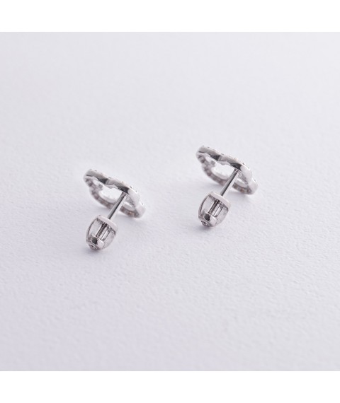 Срібні сережки - пусети "Клевер" з фіанітами 008220 Онікс