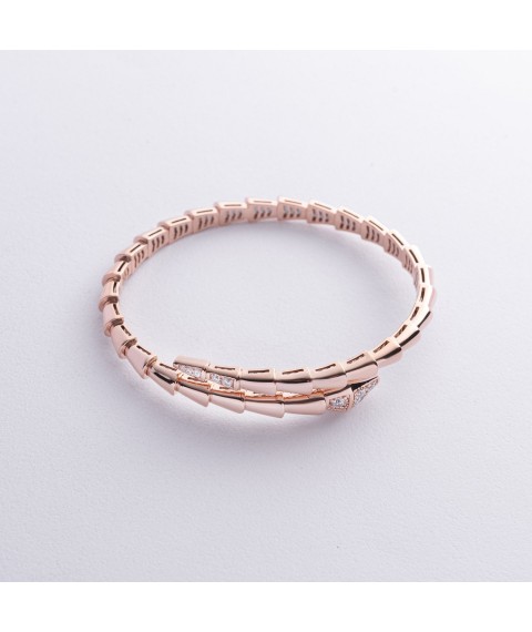 Hard bracelet "Snake" in red gold (cubic zirconia) b05434 Onyx