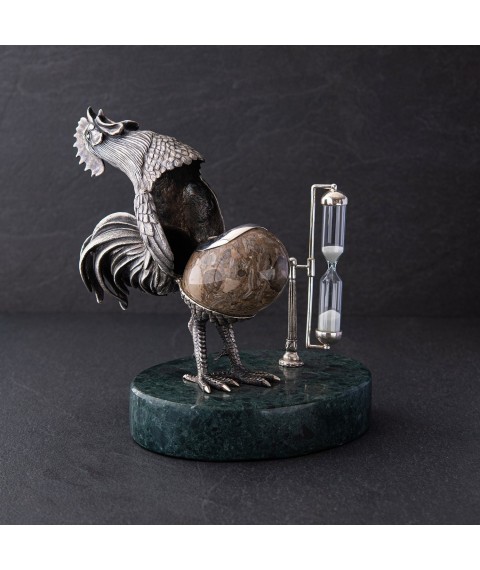Silver figure "Hourglass. Rooster" handmade 23147 Onyx