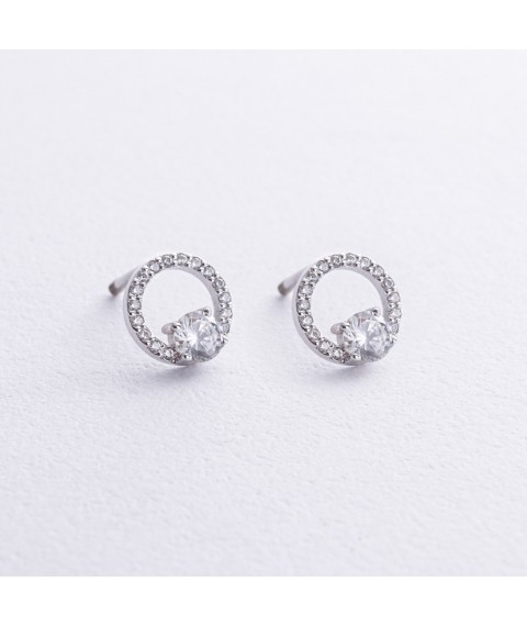 Earrings - studs "Cycle" with cubic zirconia (white gold) s08788 Onyx