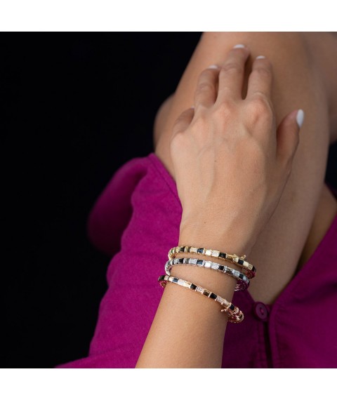 Rigid bracelet in yellow gold (cubic zirconia, enamel) b04503 Onix 18