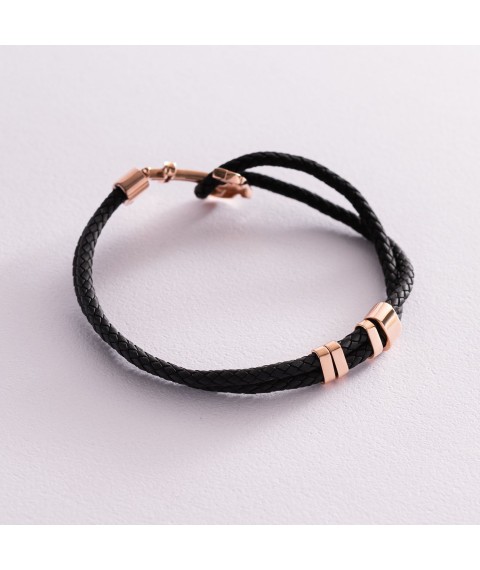 Leather bracelet "Anchor" with gold insert b02765 Onix 20