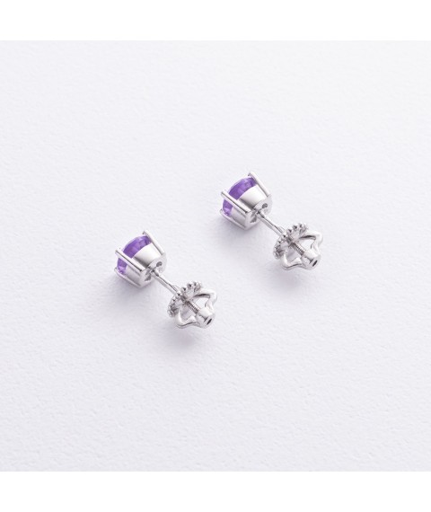 Серебряные серьги - пусеты с аметистом 2527/1р-AMET Онікс