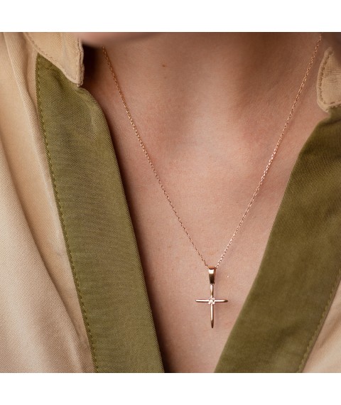 Gold necklace "Cross" with cubic zirconia col02188 Onix 45