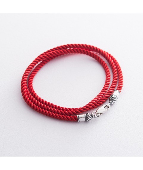 Шелковый красный шнурок с серебряной застежкой (3мм) 18426 Онікс  40