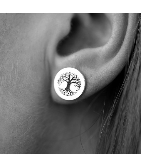 Сережки - пусети "Древо життя" в сріблі 123363 Онікс