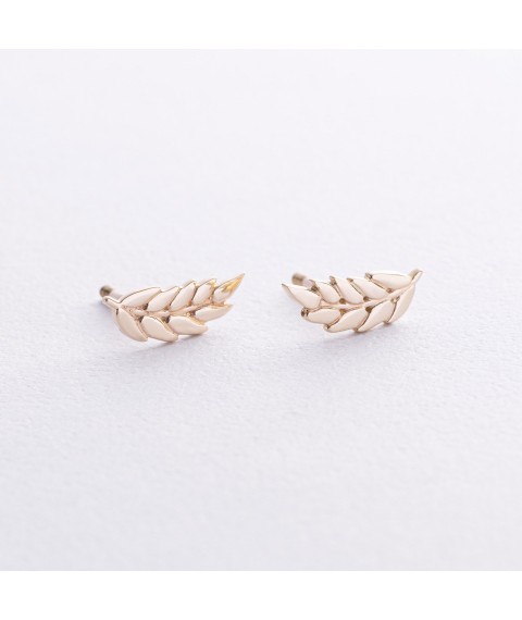 Earrings - studs "Spikelets of wheat" in yellow gold s08751 Onyx