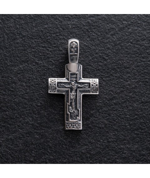 Silver cross "Crucifixion. Prayer to the Lord Jesus Christ" (blackening) 131543 Onyx