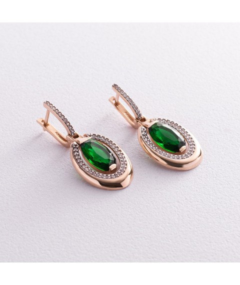 Gold earrings with prasiolite and cubic zirconia s05162 Onyx