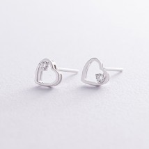 Gold earrings - studs "Hearts" with diamonds sb0474z Onyx