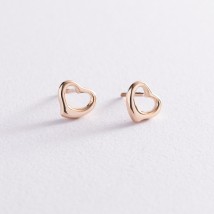 Earrings - studs "Hearts" in yellow gold s07575 Onyx