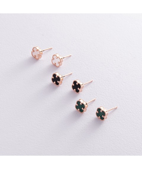Earrings - studs "Clover" with onyx mini (red gold) s08402 Onyx