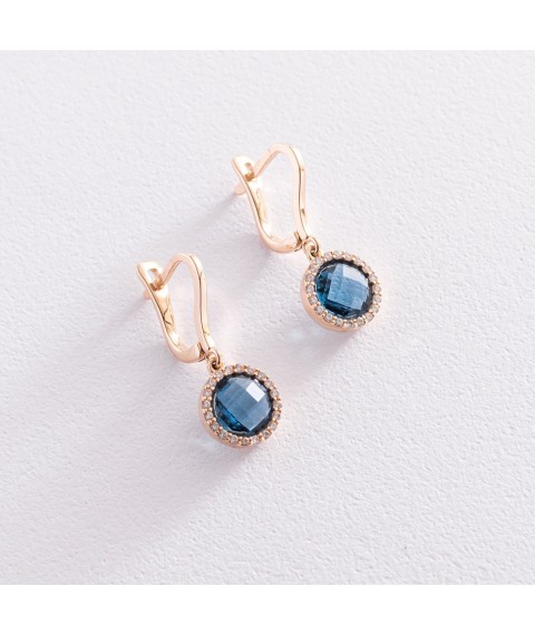 Gold earrings with white and blue cubic zirconia s07457 Onyx
