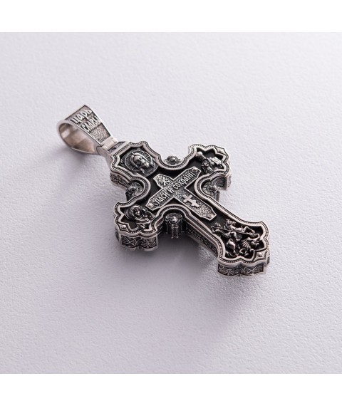 Silver cross "Crucifixion. Save and Preserve" with ebony 942 Onyx