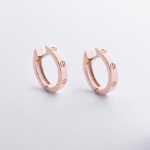 Серьги - кольца "Love" в красном золоте с09106 Онікс