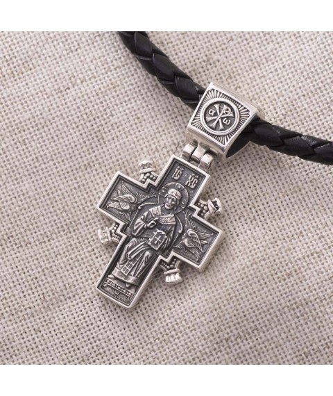 Срібний православний хрест "Ісус Христос" Цар царів. "Ікона Божої Матері" Державна "(чорніння) 132487 Онікс