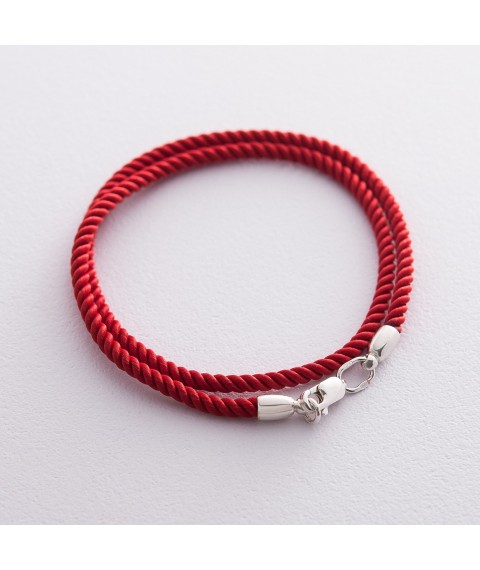 Шелковый красный шнурок с гладкой серебряной застежкой (3мм) 18203 Онікс  50
