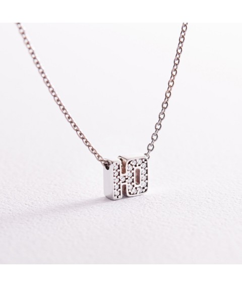 Silver necklace with the letter "U" with cubic zirconia 1103 U Onix 45