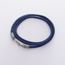 Шелковый синий шнурок "Спаси и сохрани" с серебряной застежкой (3мм) 18439 Онікс  50