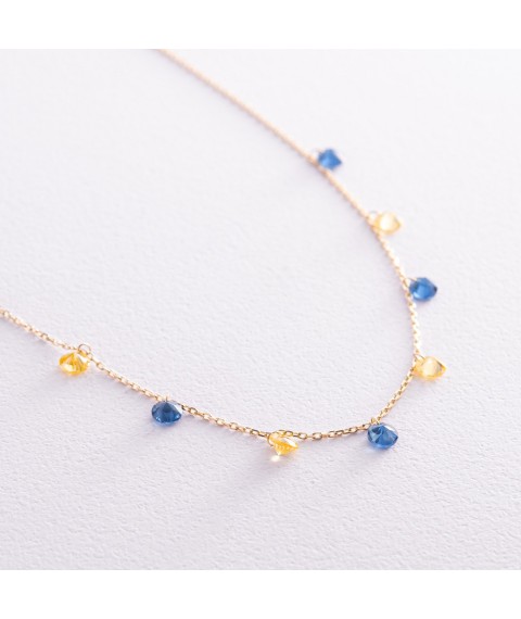 Gold necklace "Ukrainian" (blue and yellow cubic zirconia) count02538 Onyx