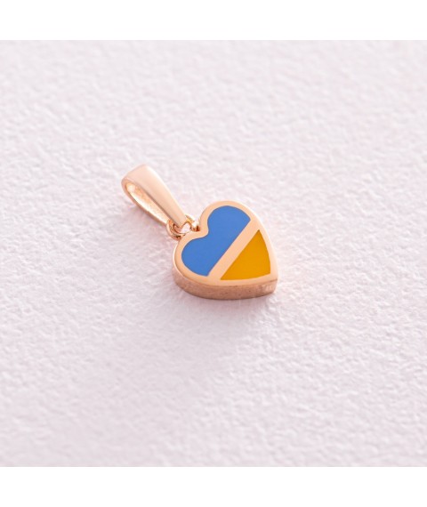 Pendant "With Ukraine in the heart" in red gold (blue and yellow enamel) p03742 Onyx