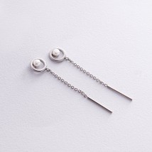 Silver earrings - studs with chains (pearls) 40017 Onyx