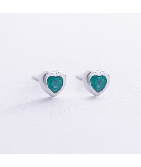 Gold earrings - studs "Hearts" with emeralds sb0530gl Onyx