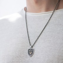 Silver pendant "Coat of Arms of Ukraine - Trident. Ukraine above the mustache (Our Father / Individual engraving)" (gold insert) 133148 Onyx