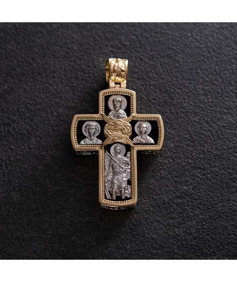 Чоловічий православний хрест з ебенового дерева та золота "Розп'яття" п00225ж Онікс