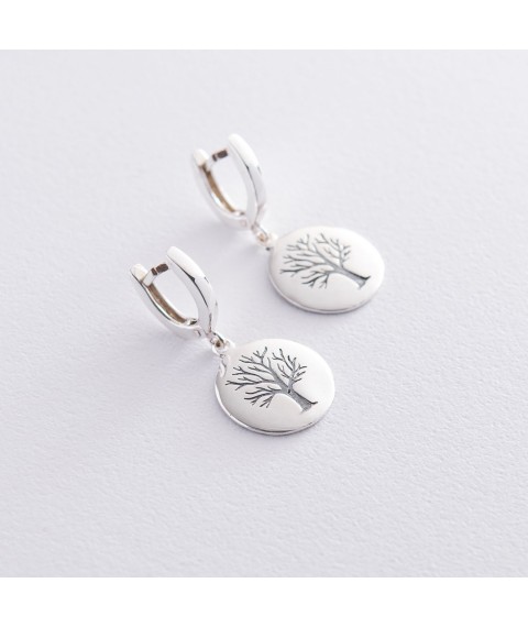 Silver earrings "Tree" 122692 Onyx