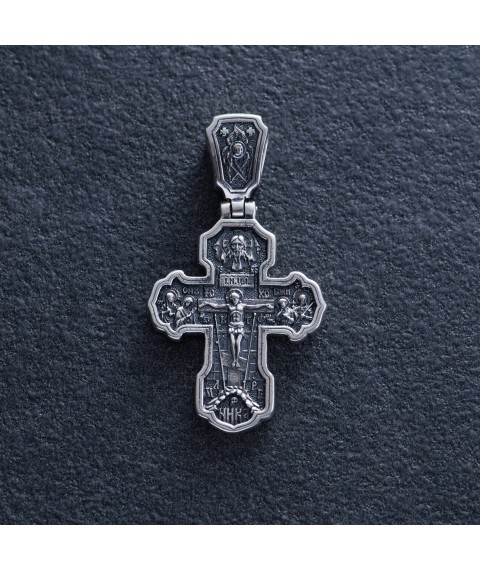 Silver cross "Crucifixion. Prayer" 133046 Onyx