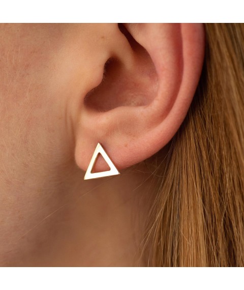 Gold stud earrings "Triangles" s06696 Onyx